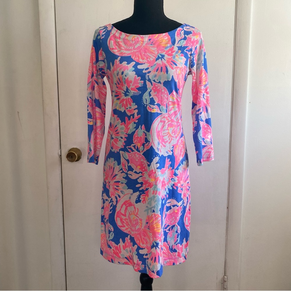 Lilly Pulitzer Extra Small Vibrant Pink & Blue 3/4 Sleeves Dress